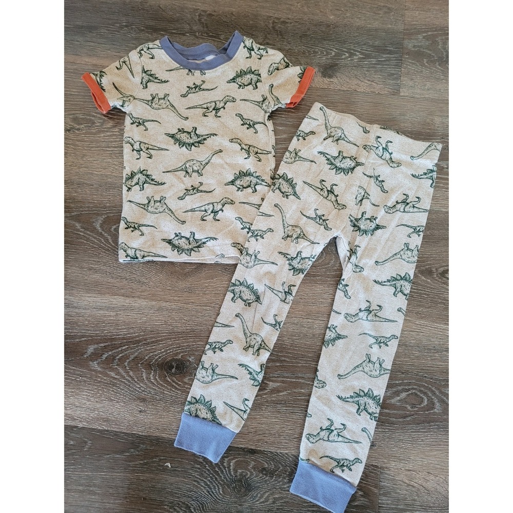Old Navy Toddler Boys Dinosaur Pajama Set 4T Oatmeal Short Sleeve Long Pants #3